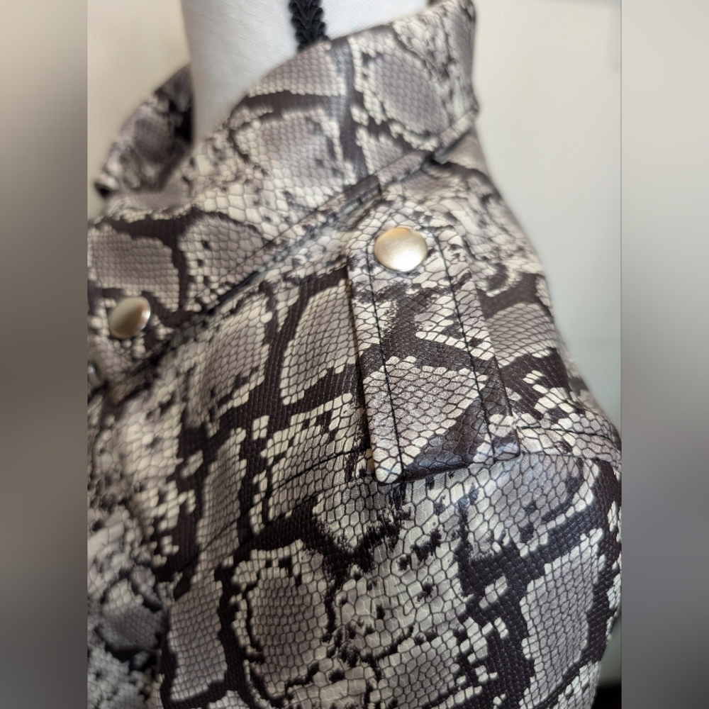 Coffee Shop Faux Leather Zippered Moto Jacket Python - Picture 13 of 16